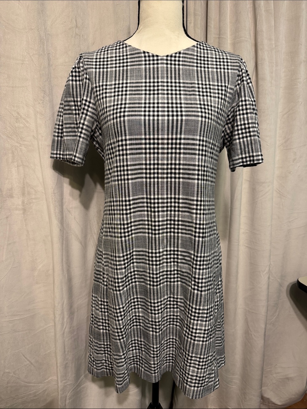 Zara Black and White Plaid Short Sleeve A-Line Dress